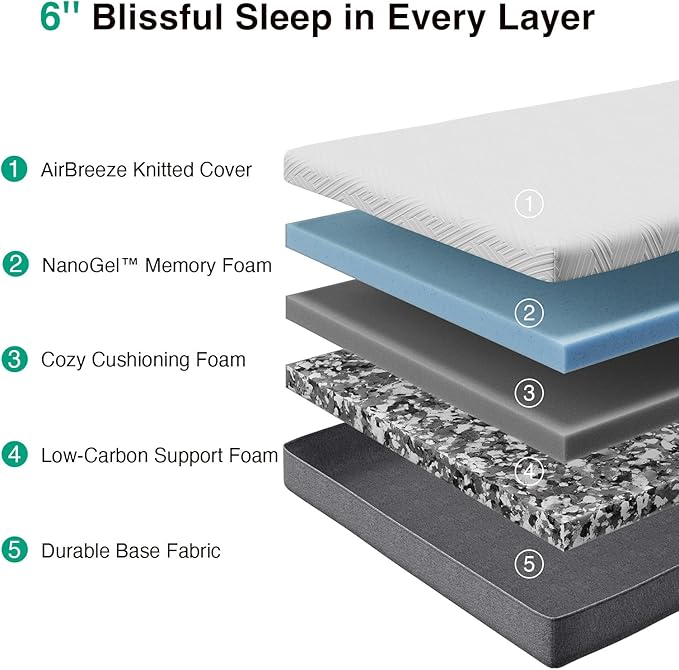 Novilla Twin XL Mattress, Cooling Gel Memory Foam Mattress 8 inch for Pressure Relief, Enhanced Support & Plush Comfort, Grey & White