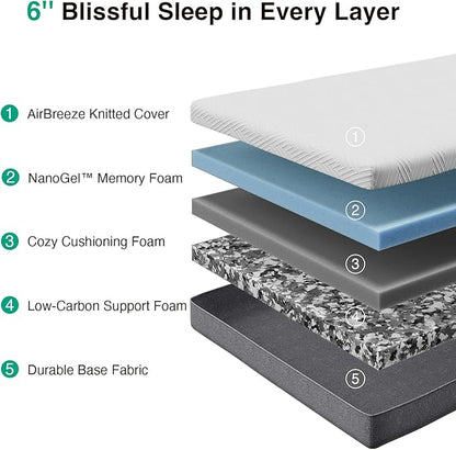 Novilla Mattress Twin, 8-Inch Gel Memory Foam Mattress for Pressure Relief, Enhanced Support & Plush Comfort, Twin Bed in a Box, Bliss