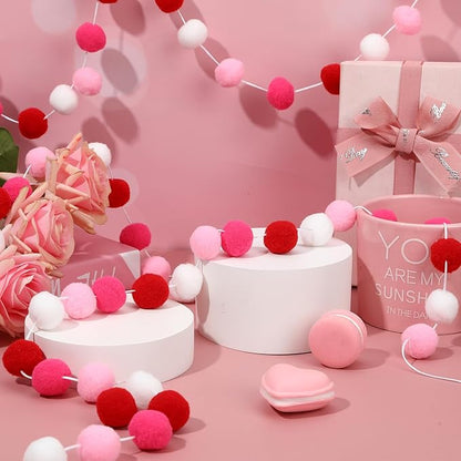 MARFOREVER 4 Pack 26.3 Feet Pink Christmas Decorations Red Pink White Pom Pom Garlands Christmas Felt Ball Hanging Supplies for Xmas Valentine's Day Wedding Birthday Party Home Wall Decor