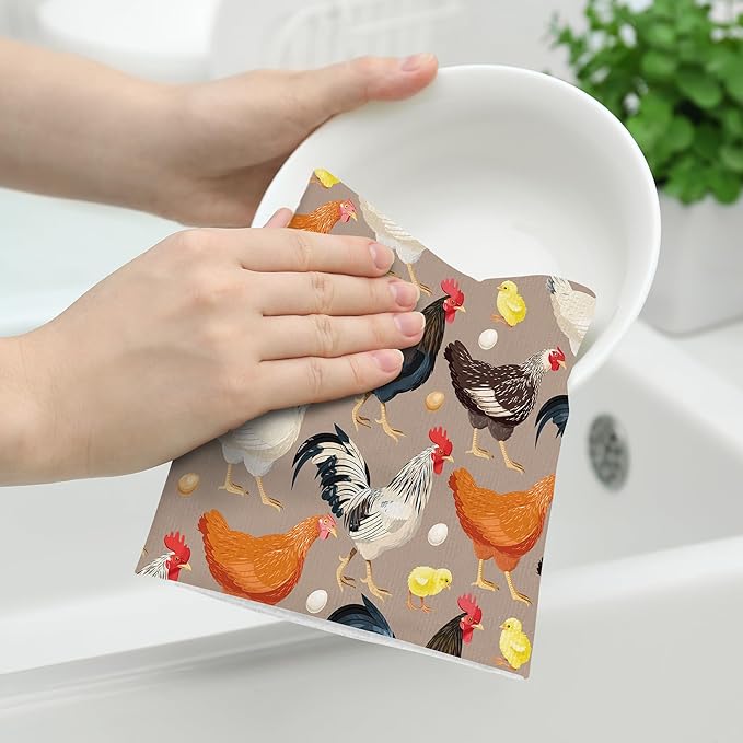 Rooster Chicken Dish Towels Vintage Absorbent Decorative Kitchen Tea Towels, Retro