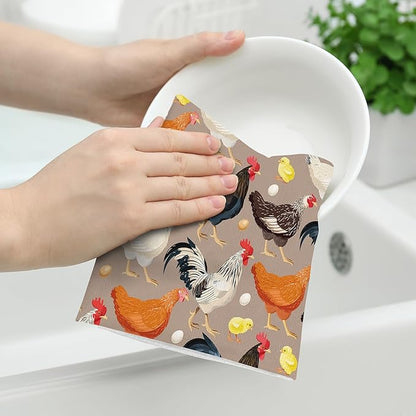 Rooster Chicken Dish Towels Vintage Absorbent Decorative Kitchen Tea Towels, Retro