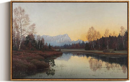 ARPEOTCY Large Framed Canvas Wall Art, Fall Landscape Picture Decor, 20x30Inch, Bedroom Kitchen Living Room Autumn Nature Decor, Vintage Lake Art