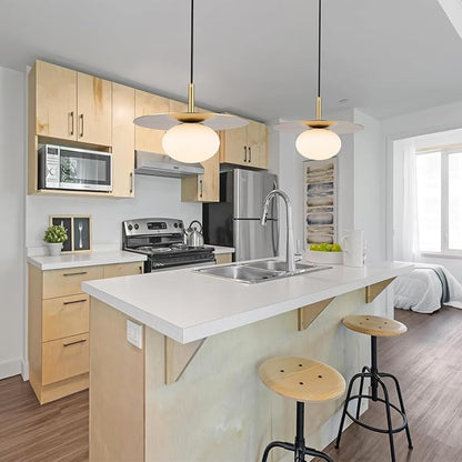 Modern Globe Pendant Lighting Set of Two Milky White Glass Shade Brass Gold Farmhouse Pendant Light 11.81" Dome Industrial Hanging Ceiling Light Fixture Kitchen Island Dinning Room Bedroom