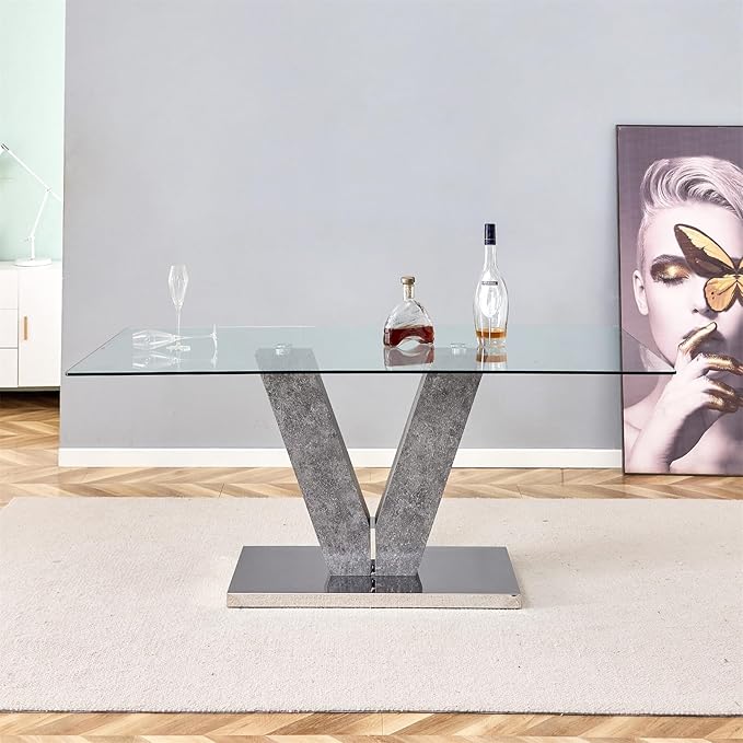 Glass Dining Table for 6-8 People, 71" Kitchen Table Dinner Table, Tempered Glass Top and MDF Base, Dining Table Ideal for Living Room Office