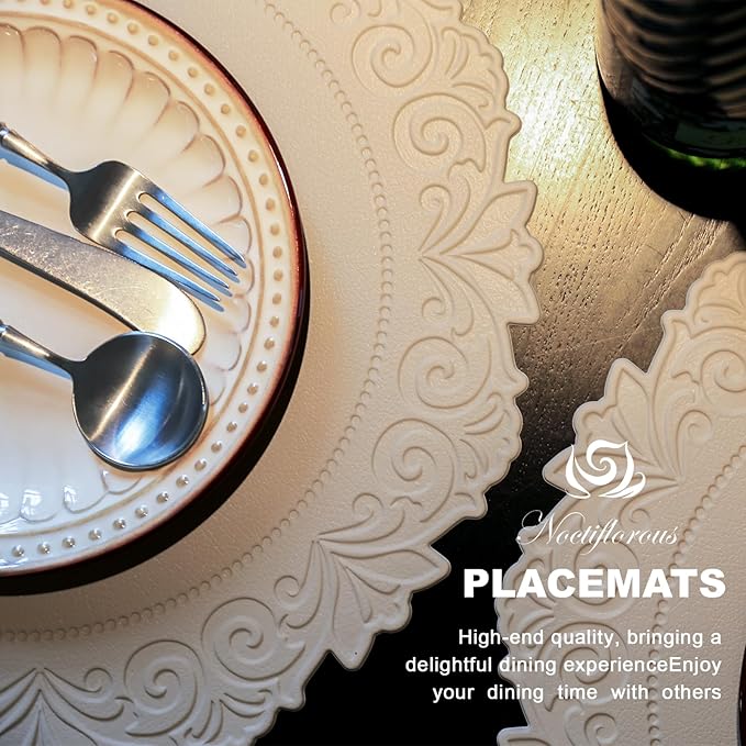 Noctiflorous Round Faux Leather 15 Inch Placemats Set of 6 Waterproof Wipeable Heat Resistant Tablemat for Dining Table Kitchen Non Slip Washable Oilproof Table Place Mat for Indoor Outdoor(Beige, 6)