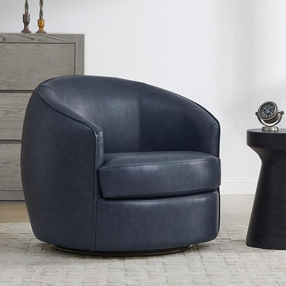 CHITA Swivel Barrel Chair, Modern Comfy FSC Certified Upholstered Faux Leather Accent Chair for Living Room, Fully Assembled, Blue