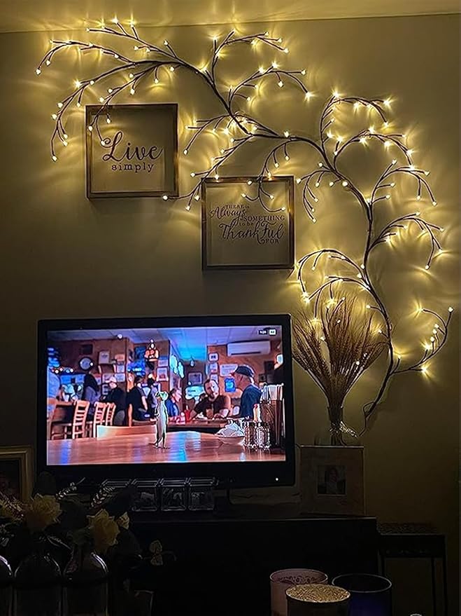 Lighted Willow Vine with Remote Control On/Off Timmer Dim,7.5Ft Christmas Swags Decorations Artificial Branches with 144LEDs Enchanted Vine Lights(Plug in) for Walls Bedroom Décor(1PCS)