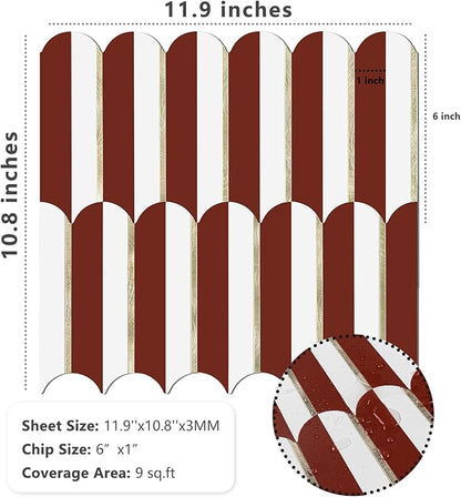 Vamos Tile Peel and Stick Backsplash Seamless Tile for Kitchen,White and Red PVC Mixed Light Gold Self Adhesive Fish Scale Metal Mosaic Tiles (10 Sheets)