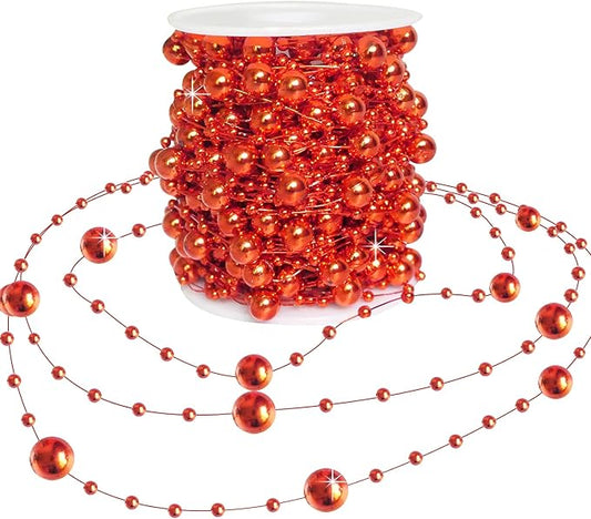 Red Beads Garland for Christmas Tree,66 Feet Plastic Pearl Strands Chain Beaded Garlands for Holiday Décor and Crafts