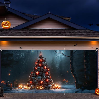 6 x 13 ft Halloween Garage Door Decorations Halloween decorations Witch Door Cover, Hanging Banner, Cauldron Backdrop Mural for Home, Outdoor, Indoor, Spooky Party, Wall, Window (Skull mountain)