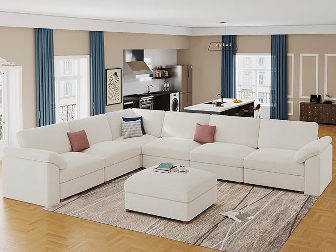 EASE MOOSE Oversized Sectional Modular Sofa,Modern Comfort L Shape Sectional Couch Wide Deep seat Couch for Living Room,White