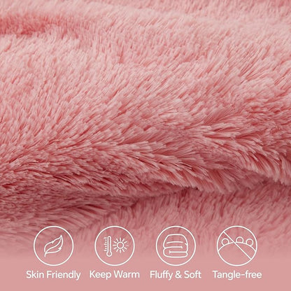 BEDELITE Pink Fluffy Comforter Set Twin Size, Fuzzy Faux Fur Comforter Bedding Set, 2Pieces Soft Warm Shaggy Bed Set (1 Comforter & 1 Pillowcase) as Gifts for Women