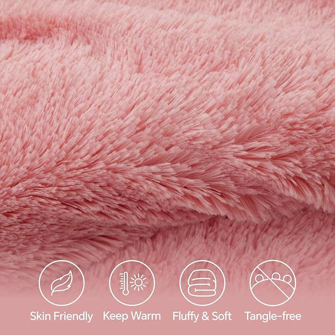BEDELITE Pink Fluffy Comforter Set King Size, Fuzzy Faux Fur Comforter Bedding Set, 3Pieces Soft Warm Shaggy Bed Set (1 Comforter & 2 Pillowcases) as Gifts for Women