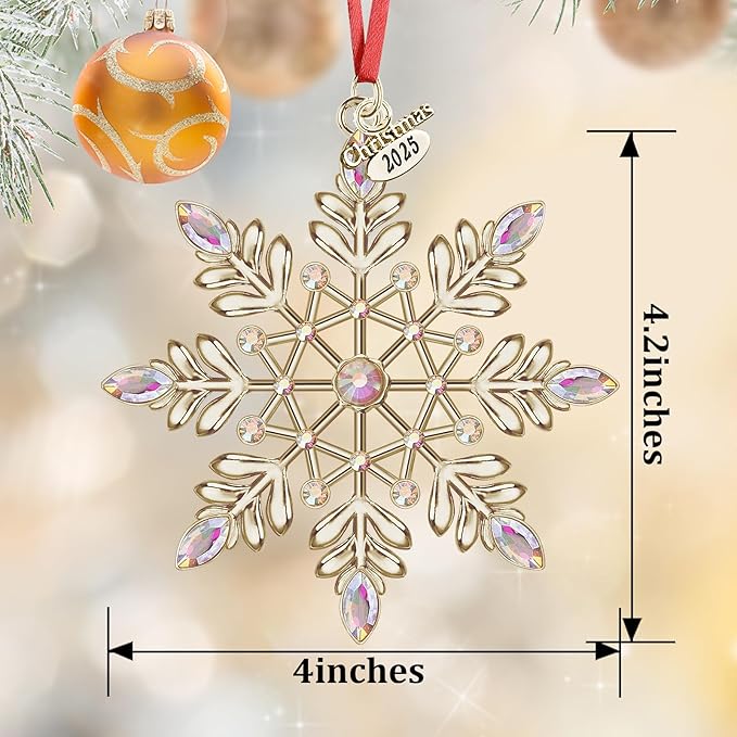 Christmas Snowflake Ornaments 2025 Decorations for Christmas Tree, Metal Hanging Rhinestones Ornament Decor, Glitter Crafts Snowflake Decorations Indoor Xmas Gifts for Holidays Winter Annual Keepsake