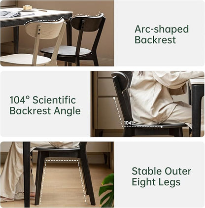 Oak Dining Chairs, Kitchen Chairs, 100% Solid Wood Modern Dinner Chair with Curved Backrest, Dining Room Chair for Kitchen, Living Room, Study (2PK, Cream White)