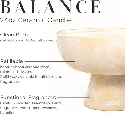 BLUEME Balance - White Lotus & Tea, Luxury Candle w/Essential Oils, 5 Wick, Hand-Poured Soy, Cotton Wick, Ceramic