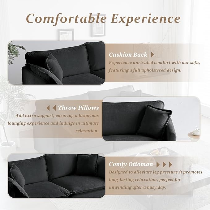 SoarFlash Chenille Sectional Sofa, Comfy Modular Loveseat Sofa, Modern 2-Seat Couch Deep Seat Sofa Set for Living Room,Grey