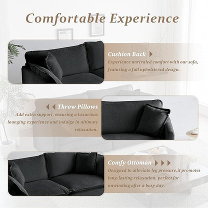 SoarFlash Chenille Sectional Sofa, Comfy Modular Loveseat Sofa, Modern 2-Seat Couch Deep Seat Sofa Set for Living Room,Grey