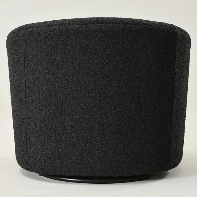 KINWELL Sherpa Swivel Barrel Chair & Round Ball Pillow Set - 34" Wide Modern Boucle Accent Chair with 9” Matching Nordic Decorative Throw Pillow for Living Room and Bedroom(Black)