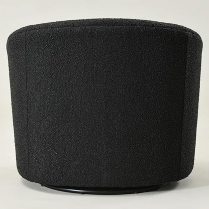 KINWELL Sherpa Swivel Barrel Chair & Round Ball Pillow Set - 34" Wide Modern Boucle Accent Chair with 9” Matching Nordic Decorative Throw Pillow for Living Room and Bedroom(Black)