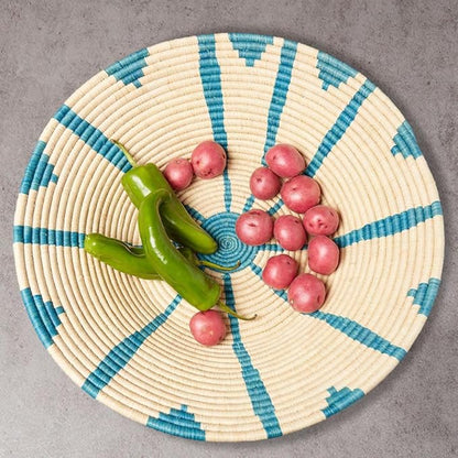 Bright Solid Colors Raffia Woven Fruit Bread Decorative Tray Set