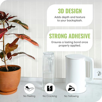 5 Pack Peel and Stick Backsplash Subway Tiles, Extra Thick 3D Wall Panels, Heat & Water Resistant, Easy DIY Kitchen, Bathroom, Laundry, Fireplace & Rental Home Wall Décor (12 x 12 in), Black