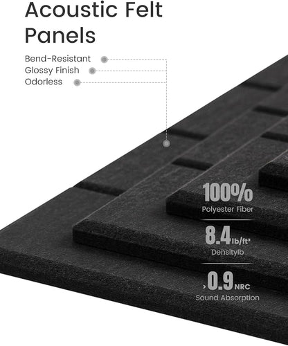 Bumusty Large Cork Board Alternative-47 x35 Felt Bulletin Board Tiles, with 30 Pushpins, 70 Adhesive Tabs, 12-Pack Slat Wall Paneling, Cork Boards for Office Push Pin Board Felt Board-Black