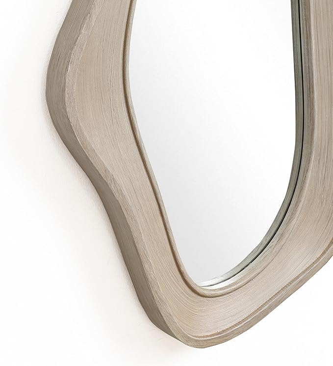 LuxenHome Irregular Asymmetrical Wall Mirror for Living Room Bathroom Entryway, Large Solid Wood Framed Wall Mounted Modern Decorative Vanity Mirror, Hanging Sculptures Accent for Office Home Decor