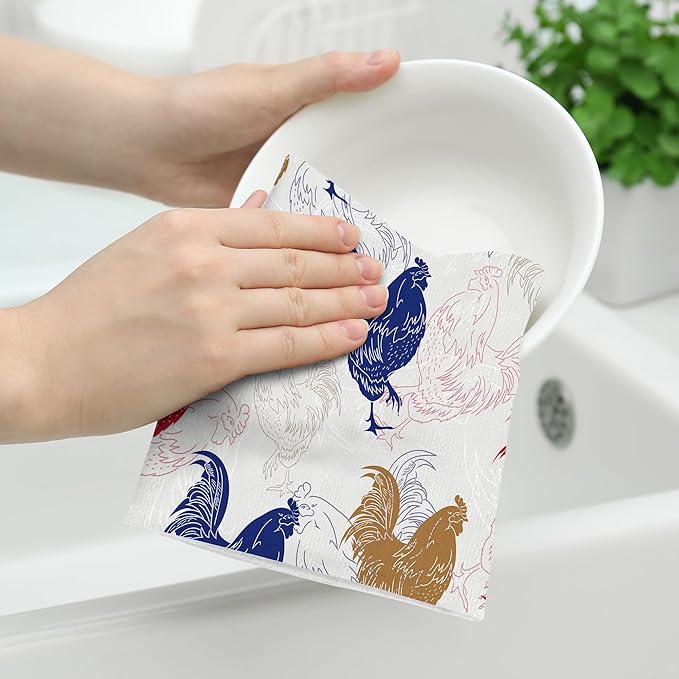 Rooster Chicken Kitchen Towels Set of 2 Absorbent Hand Towels 16x24 Inch Dish Towels Farmhouse