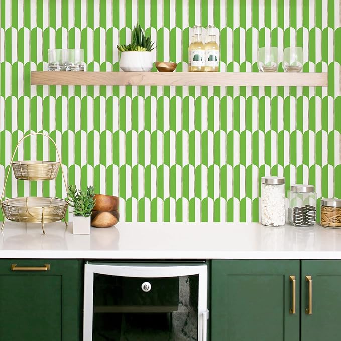 Vamos Tile Peel and Stick Backsplash Seamless Tile for Kitchen,White and Grass Green PVC Mixed Light Gold Self Adhesive Fish Scale Metal Mosaic Tiles (10 Sheets)