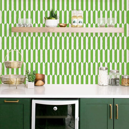 Vamos Tile Peel and Stick Backsplash Seamless Tile for Kitchen,White and Grass Green PVC Mixed Light Gold Self Adhesive Fish Scale Metal Mosaic Tiles (10 Sheets)