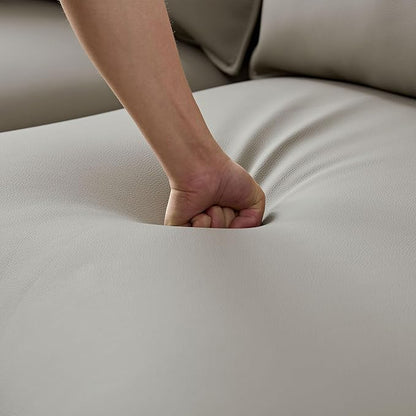 WILLIAMSPACE 124.8" Leather Curved Sofa Couch, Modern Upholstery Luxury Sofa with Pillows, Left Hand Facing Sectional Couch for Living Room (Left-Facing,Light Grey Leather)