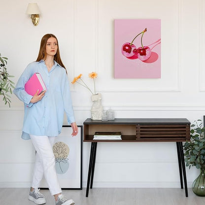 APJYM Trendy Hot Pink Disco Ball Cherry Wall Art, Preppy Room Decor, Y2K Room Decor, Funky Y2K Aesthetic Wall Art for Girls Bedroom Dorm Apartment, 11x14 Inches Frame