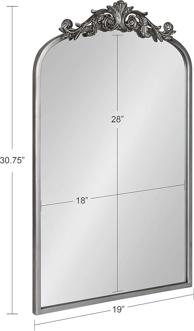 Kate and Laurel Arendahl Traditional Ornate Wall Mirror, 19 x 31, Antique Silver, Decorative Mirror with Baroque Inspired Detailing