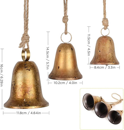 Styleonme Decorative Bells, Classic Bell-Shaped Bell, Vintage Handmade and Rustic Lucky Christmas Bells Hanging on a Rope, Gifts for Mom, Grandma, and Women