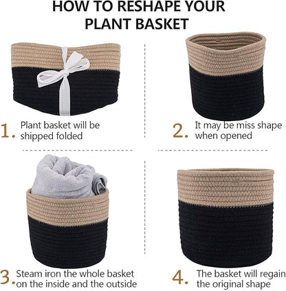 Woven Cotton Rope Plant Basket for 10.5" Flower Pot Floor Indoor Planters Flower Pot, Home Decor Storage Organizer H11 x W11 Black&Brown