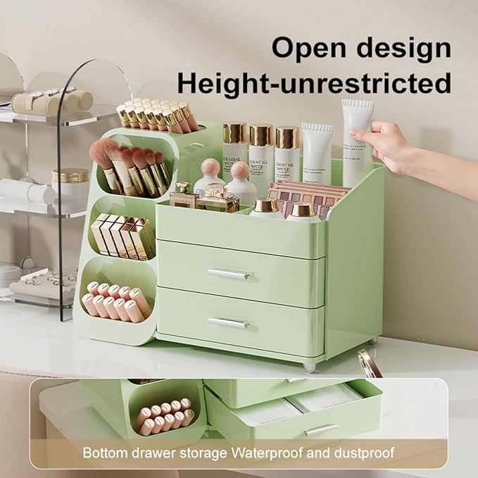 Makeup Organizer with Drawers for Vanity,Spacious Cosmetic Display Case,Perfect Storage Solution for Your Beauty Essential (All Green)
