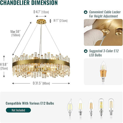 Siljoy Modern Crystal Chandelier 16-Light Large Luxury Gold 2-Tiers Raindrop Chandelier Flush Mount Crystal Pendant Ceiling Light Fixture for Living Room Dining Room Entryway Foyer D31.5''