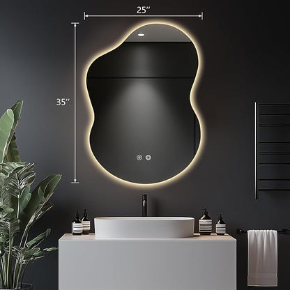 35"x25" Asymmetrical LED Vanity Mirror for Bathroom with Front & Backlit, Anti-Fog, 3 Light Colors, Dimmable, Wall-Mountable [Horizontal/Vertical]