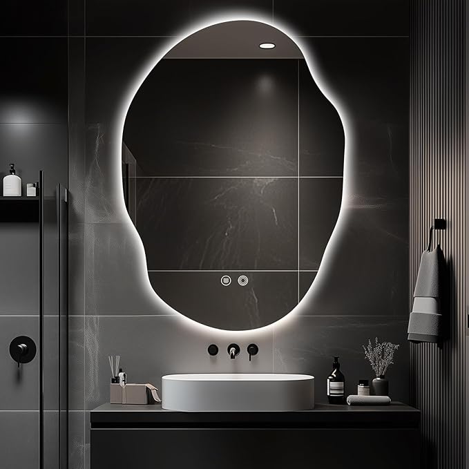 LED Bathroom Mirror with Lights,Asymmetrical Led Bathroom Vanity Mirror for Wall with Front and Backlit, Anti Fog, 3 Colors and Dimmable Light,[Horizontal/Vertical] 35" H x 25" W