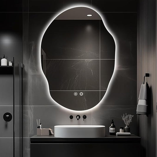 LED Bathroom Mirror with Lights,Asymmetrical Led Bathroom Vanity Mirror for Wall with Front and Backlit, Anti Fog, 3 Colors and Dimmable Light,[Horizontal/Vertical] 35" H x 25" W