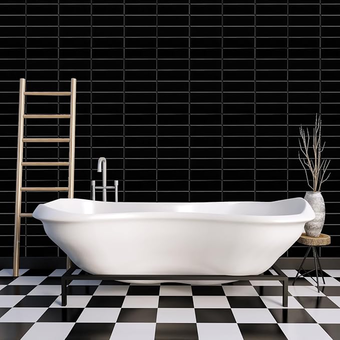 5 Pack Peel and Stick Backsplash Subway Tiles, Extra Thick 3D Wall Panels, Heat & Water Resistant, Easy DIY Kitchen, Bathroom, Laundry, Fireplace & Rental Home Wall Décor (12 x 12 in), Black