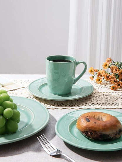 famiware Aurora Coffee Mugs, 14oz Mug Set of 4, Stoneware Mug, Cups for Kitchen, Cappuccino, Latte, Reactive Glaze, Microwave Safe, Scractch-resistant, Mint Green