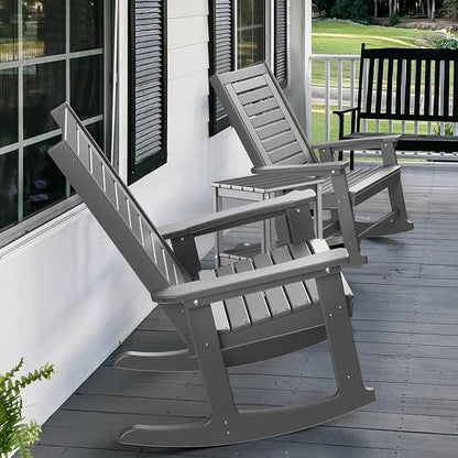 GREENVINES Outdoor Rocking Chairs | Set of 4 | Porch Rocker | HDPE Plastic | Grey | Oversized Rockers | High Back | Big & Tall | Ladder Back | for Patio Outside Backyard Balcony Garden