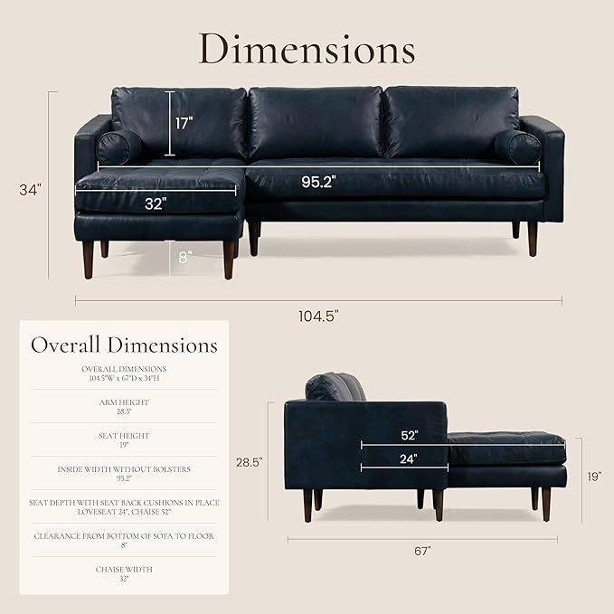 POLY & BARK Napa Furniture, 104.5 inches, Midnight Blue