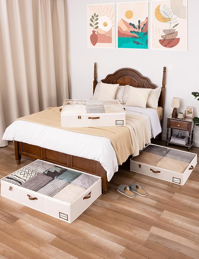 StorageWorks Underbed Storage Box, Under Bed Clothes Organizer With Sturdy Structure and Ultra Thick Fabric, 33" L x 31" W x 6 ¾ "H, 2 pack