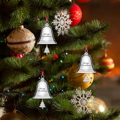 Styleonme Decorative Bells, Christmas Ornaments 2025, Engraved It's Merry Christmas 2025, Silvery Bells Decoration with Pendants Tree