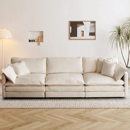 SoarFlash Chenille Sectional Sofa, Comfy Modular Loveseat Sofa, Modern 3-Seat Couch Deep Seat Sofa Set for Living Room,Light Coffee