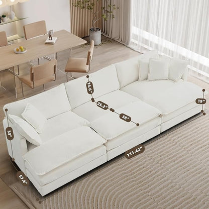 SoarFlash Chenille Sectional Sofa, Comfy Modular Coush Sofa with Ottoman, Modern 3 Seat Recliner Deep Seat Sofa Set for Living Room,White
