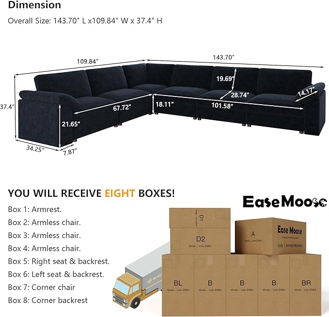 EASE MOOSE Oversized L Shape Sectional Couch,Extra Large Deep seat Gray Sectional Modular Sofa for Living Room,Blue